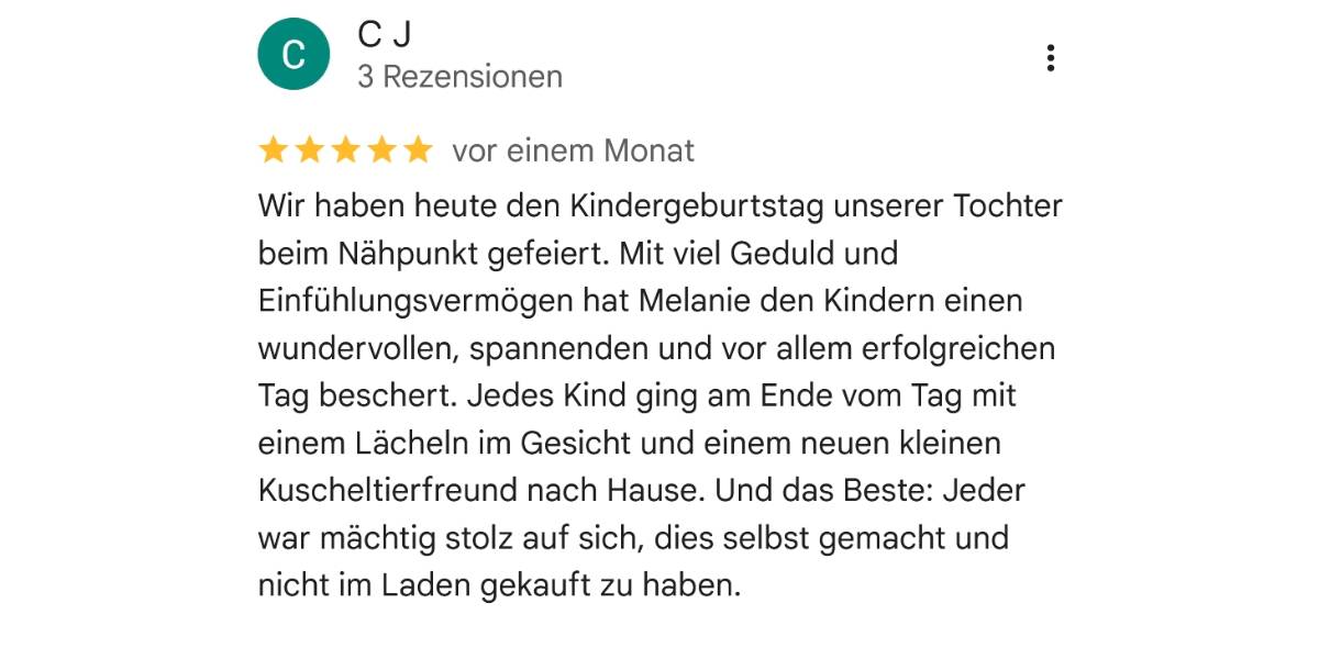 nähPUNKT Nähschule Karlsruhe Bewertung Kindergeburtstag