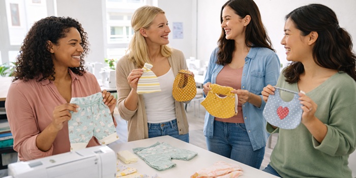 Nähen fürs Baby, Babyshower-Näh-Party bei nähPUNKT Nähschule, Karlsruhe. Foto: mit KI-Unterstützung erstellt