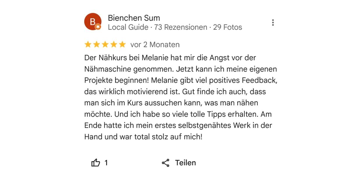 Rezension, Bewertungen von nähPUNKT Karlsruhe, Nähkurse